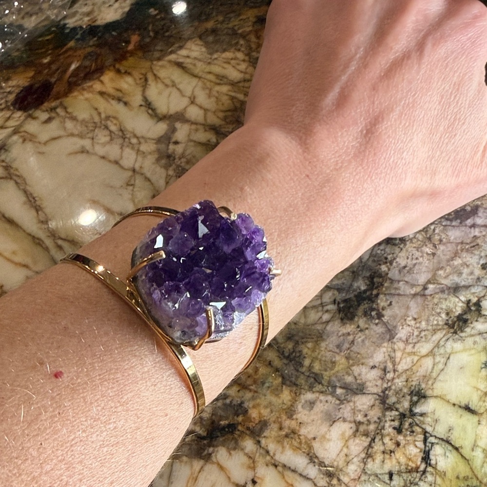 Gold and Purple Amethyst adjustable Cuff Bracelet